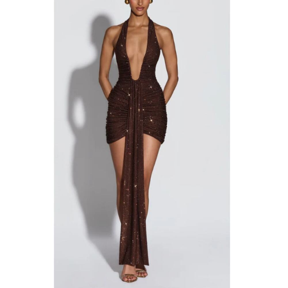 Babyboo Plum Brown Sparkle Rosetta Mini Dress Size L